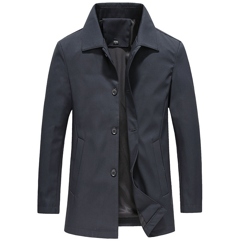 Men's beige tailored trench coat cotton-blend button-front classic collar slim fit