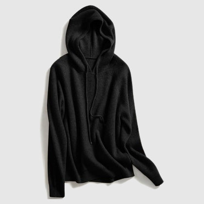 Women's cashmere hooded sweater cozy knit pullover in solid color with relaxed fit warm winter style