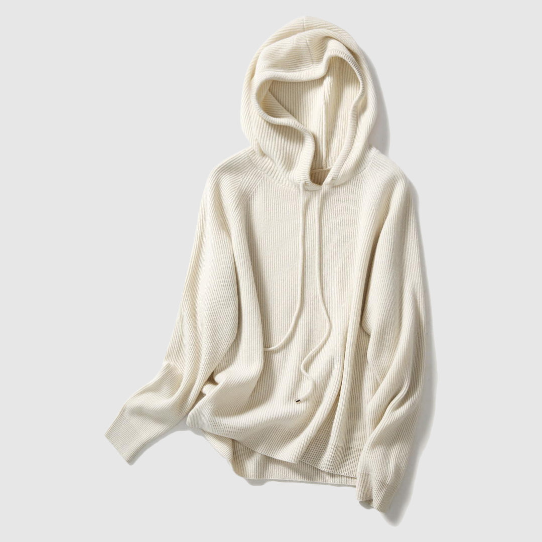 Women's cashmere hooded sweater cozy knit pullover in solid color with relaxed fit warm winter style