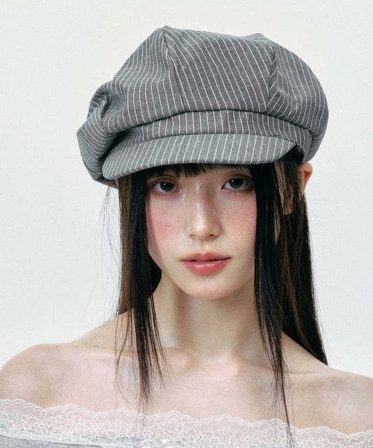 Chapeau breton octogonal à rayures grises minimaliste coréen - Wavlynn