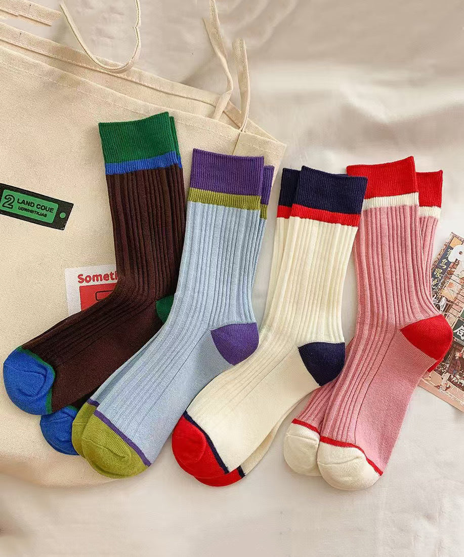 Chaussettes mi-mollet style coréen colorblock printemps-automne - Wavlynn