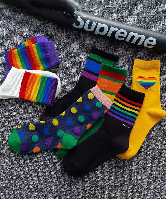 Chaussettes mi-mollet polyvalentes style sport arc-en-ciel version coréenne - Wavlynn