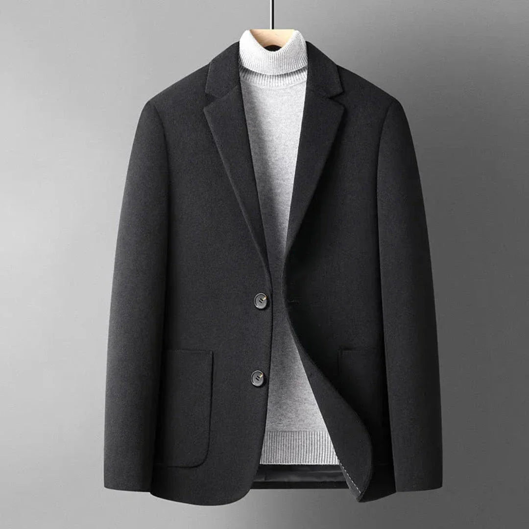 Kyle tailored overcoat sleek structured silhouette two-button closure for smart-casual sophistication
