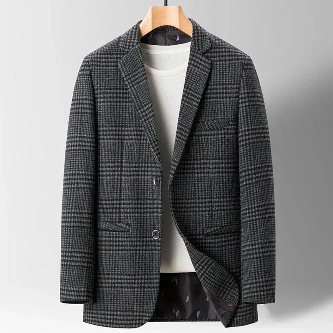 Kyle tailored overcoat sleek structured silhouette premium fabric blend two-button closure sophisticated fit
