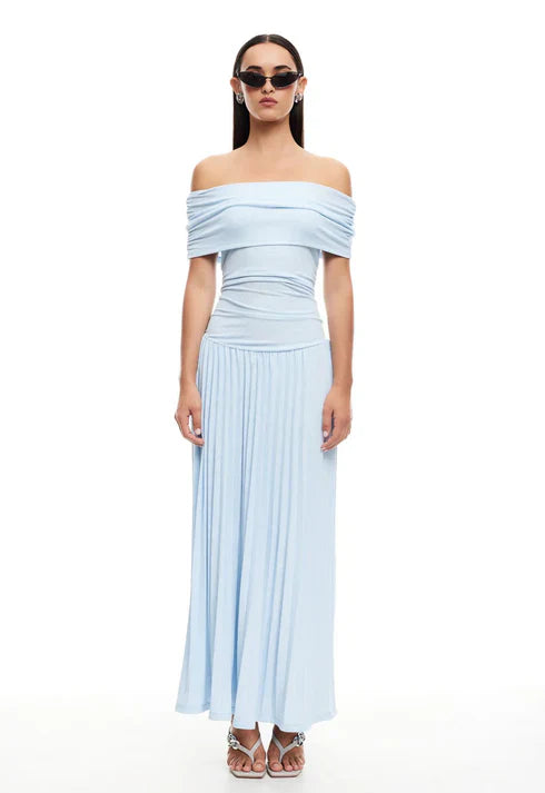 Flowy white maxi dress with airy silhouette and effortless summer drape for women