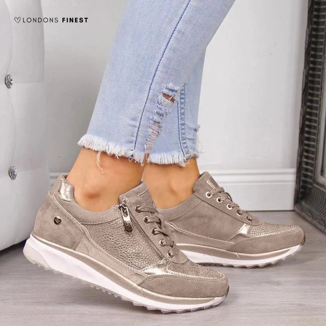 Women's beige comfort slip-on shoes with cushioned comfort support and ergonomic sole design