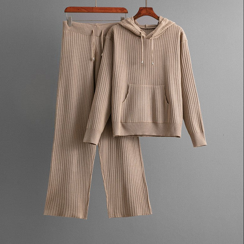 Ivory ribbed cotton-poly lounge set with buttery-soft texture and relaxed silhouette