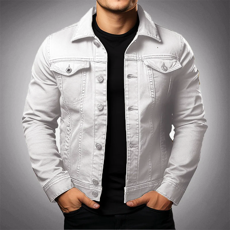 Blue premium denim jacket elegant polo collar multi-pocket modern slim fit by Felix Grant