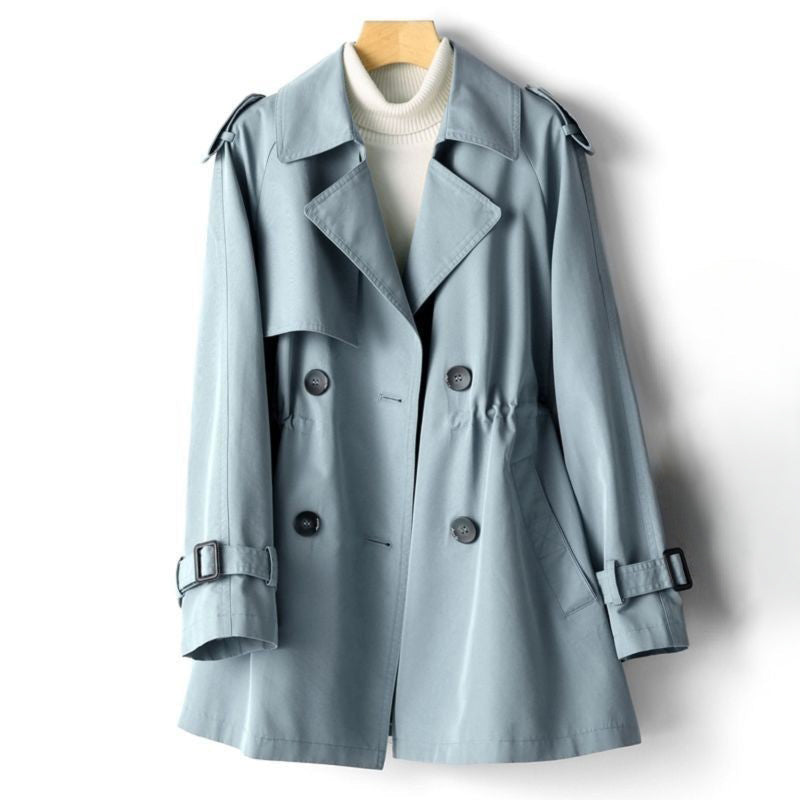 Tailored black lightweight poly coat with classic lines and modern structured silhouette by Sofia Amoretti