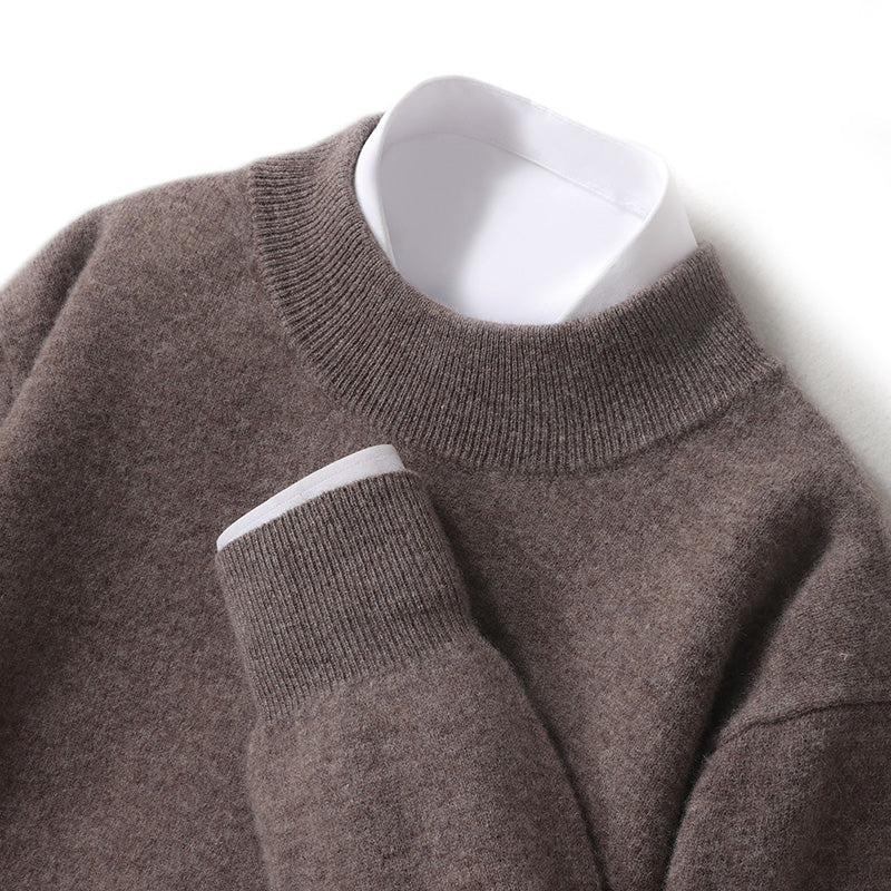 Ivory wool O-neck sweater by Lorenzo Vitali with premium classic elegance and luxurious comfort