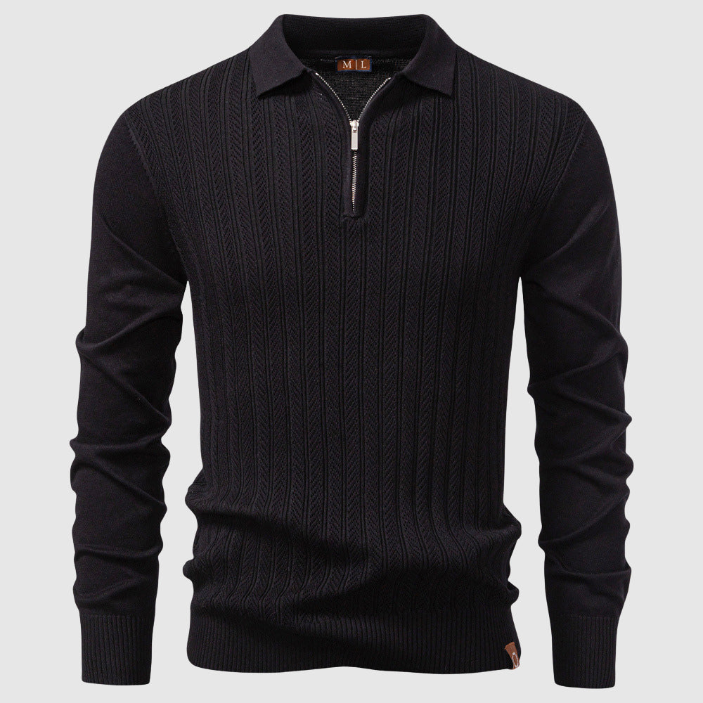 Black viscose-blend sweater with sporty zip, fluid silhouette and golden-era glam details