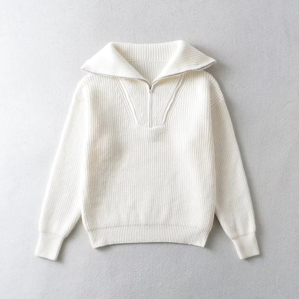 Valentina Rossi L'Inverno Elegante women's ivory sweater, adjustable collar, luxurious SilkenWeave poly-blend