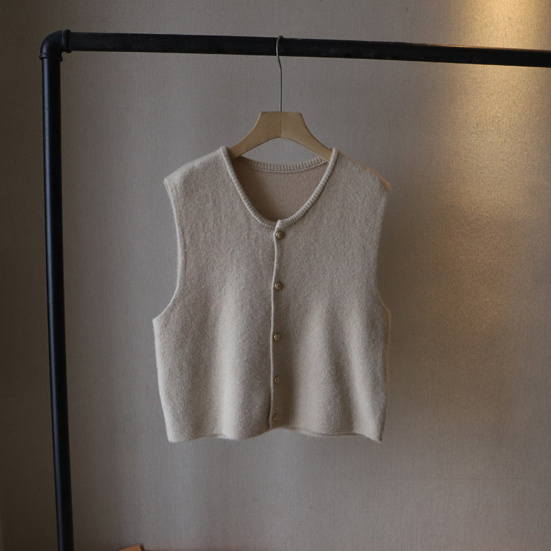 Women's cropped wool blend knitted vest regular fit with button front closure for layered styling