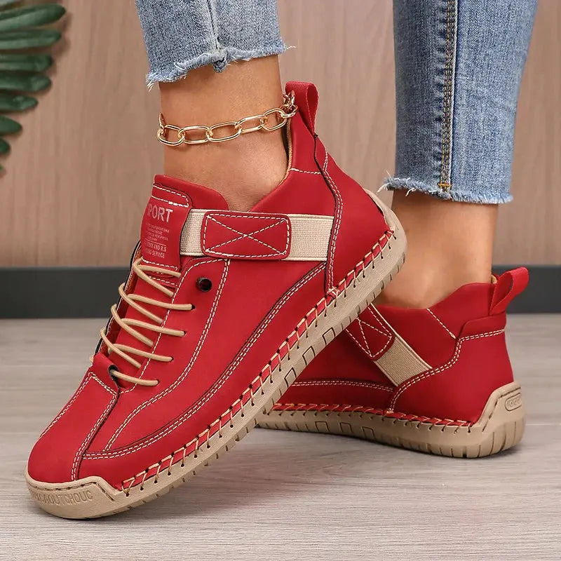 Women's mid-calf lace-up boots retro style tan leather secure adjustable fit city wear