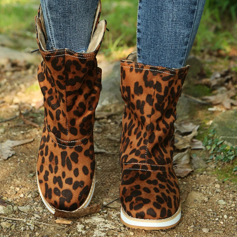 Women's black suede lace-up mid-calf boots with flat rubber sole, casual urban style