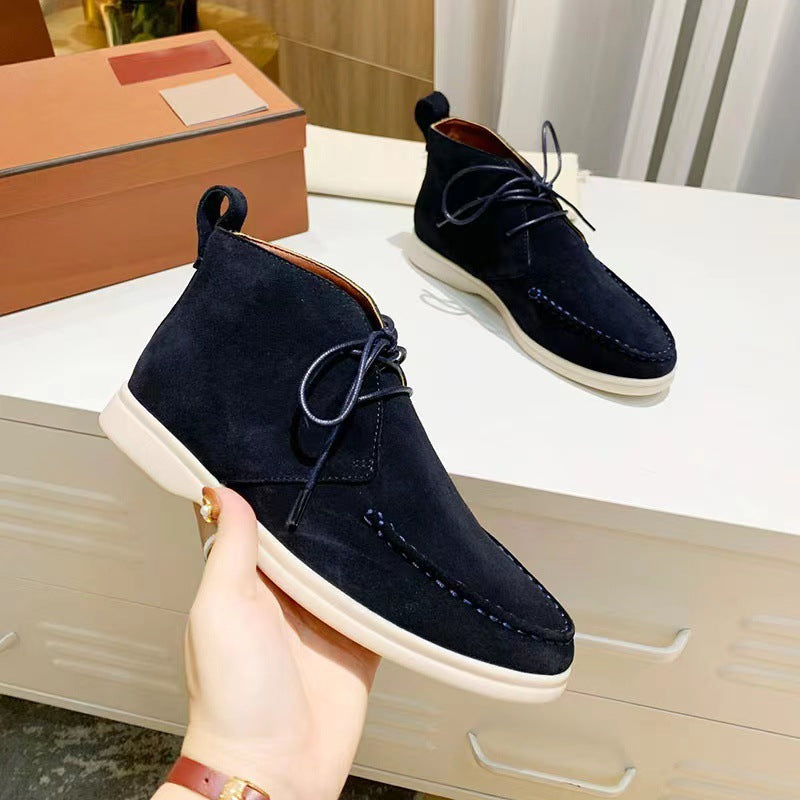 Women's black faux suede lace-up short boots high-top silhouette casual fall fashion footwear