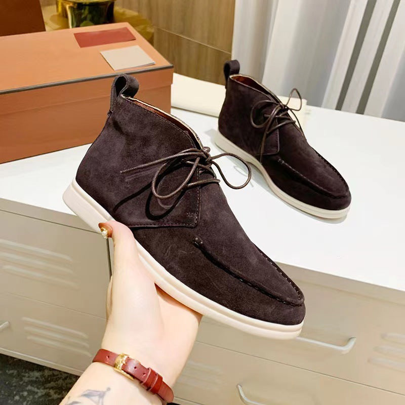 Women's black faux suede lace-up short boots high-top silhouette casual autumn footwear
