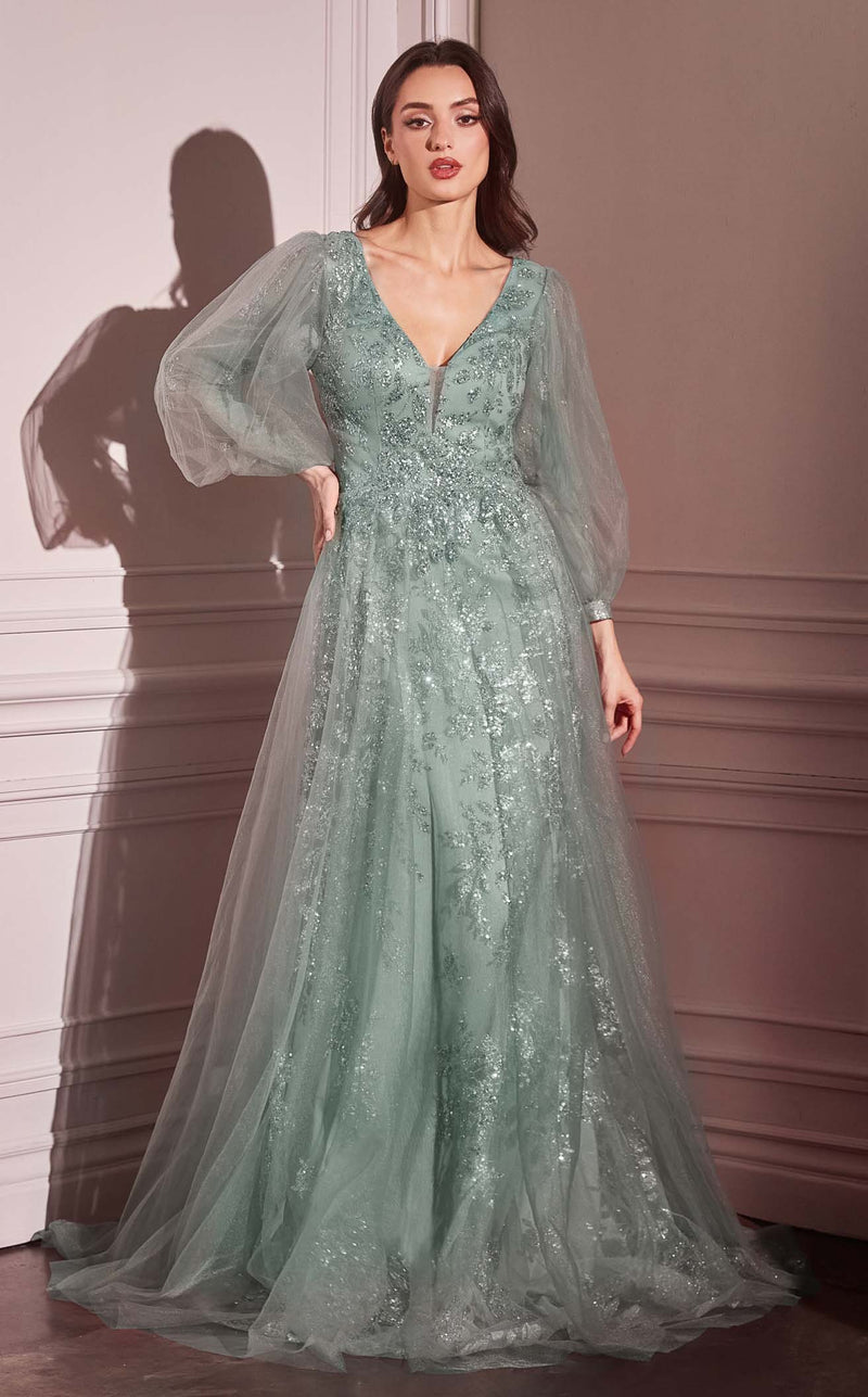 Modest A-line mother of bride formal gown in shimmering fabric, full-length elegant silhouette
