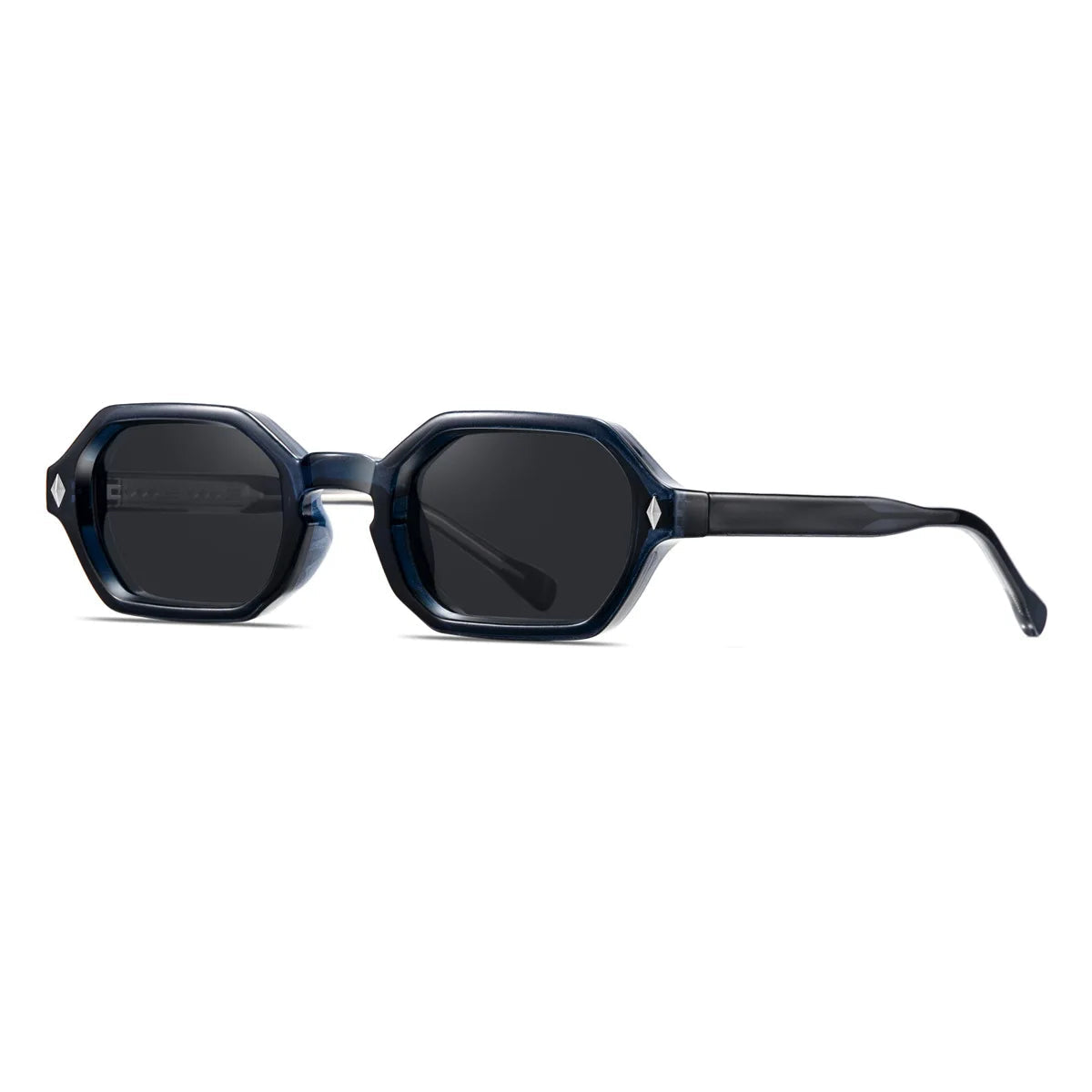 Black octagon sunglasses with polished frame, angular geometric silhouette and UV-protected dark lenses