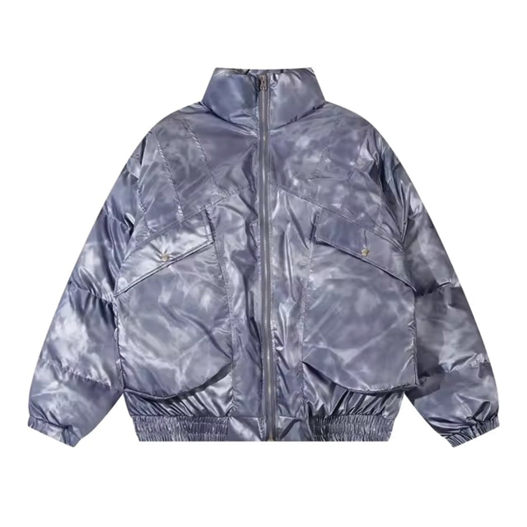 Canyon oversized padded nylon coat in neutral tone with large pockets and zipper closure