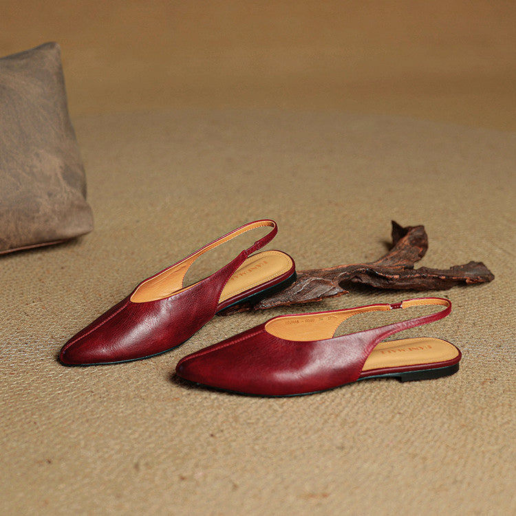 Mauve premium leather pointed toe slingback flats with sleek silhouette, women's everyday chic footwear