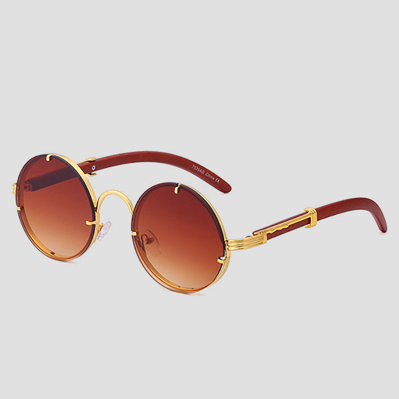 Lennon retro round sunglasses rimless gold-accented steampunk-inspired lenses lightweight everyday style