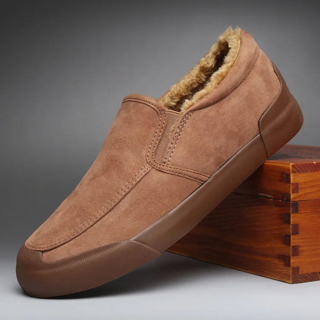 Liam winter slip-on shoes tan suede with plush fur lining cozy cold-weather footwear