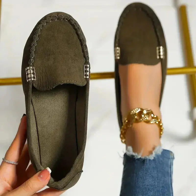 Women's lightweight black loafers slip-on flats with clean timeless lines for all-day comfort