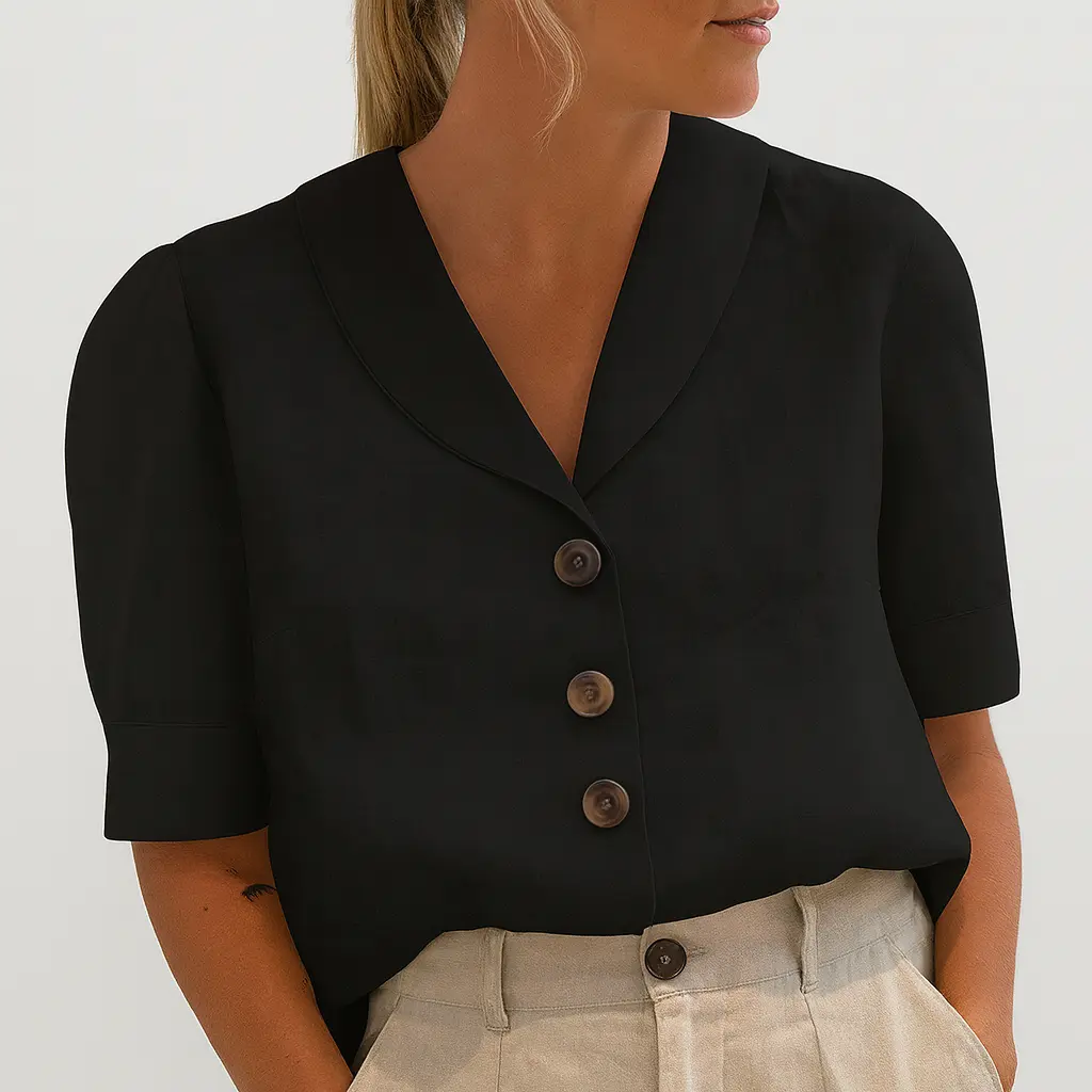 Women's lightweight cotton-linen blend casual T-shirt, straight cut relaxed silhouette in neutral tone