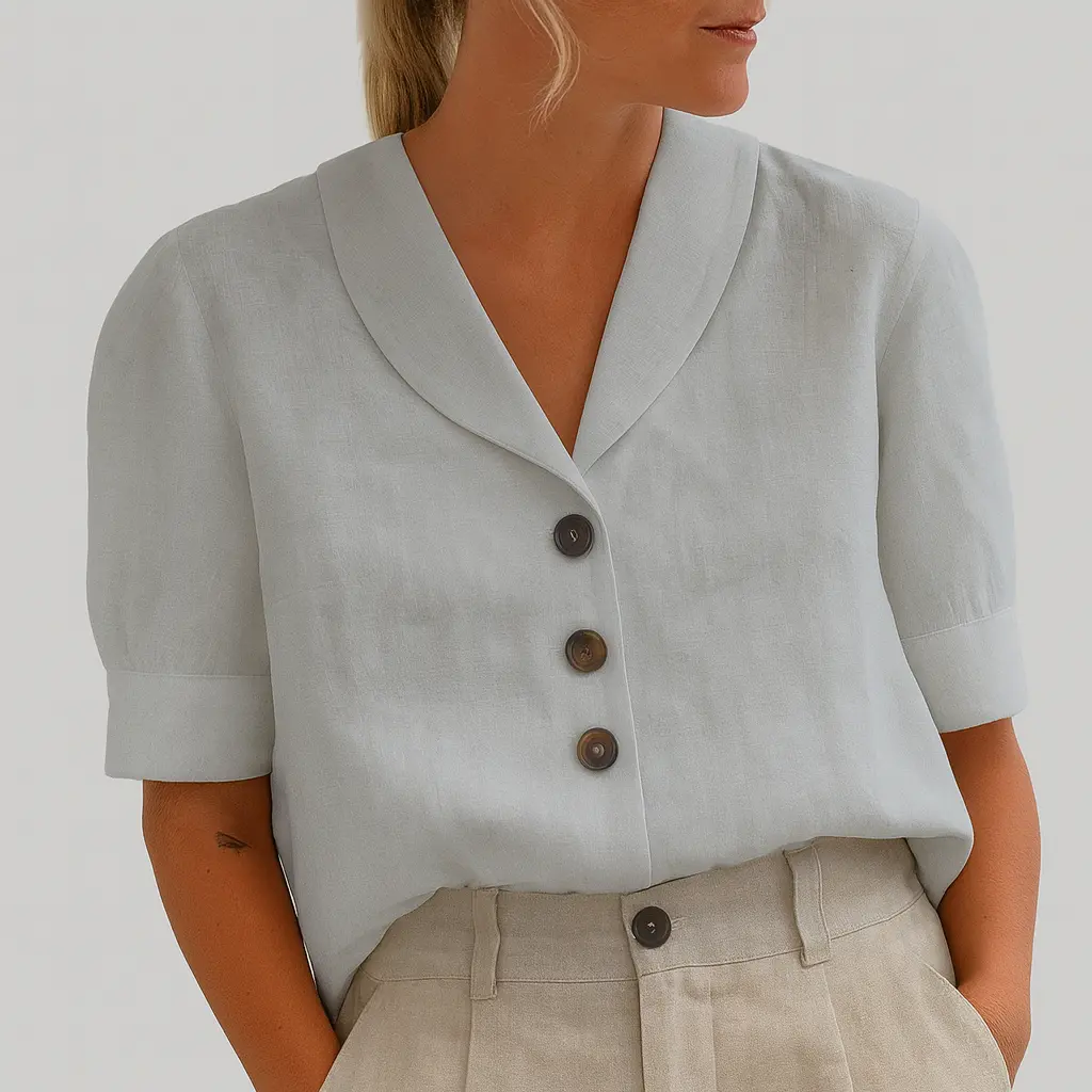 Women's lightweight white cotton-linen blend casual T-shirt straight cut breathable summer top