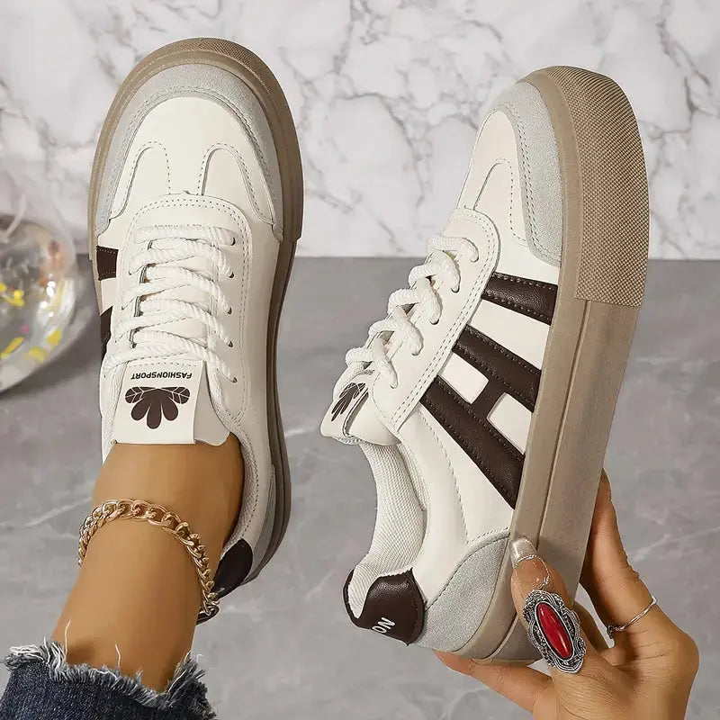 Women's casual low-top platform sneakers in neutral tones with cushioned sole and lightweight modern fit