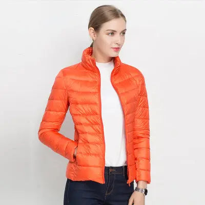 Women's lightweight down jacket urban style slim fit with durable nylon shell for autumn winter warmth