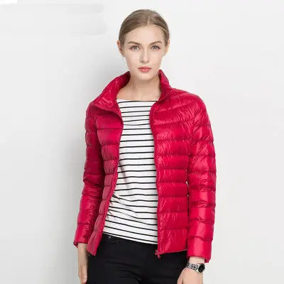 Women's lightweight down jacket urban style slim fit with durable nylon shell for autumn winter