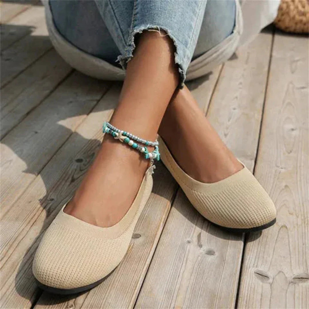 Lila women's knit ballet flats in neutral tones, slip-on orthopedic style with arch support