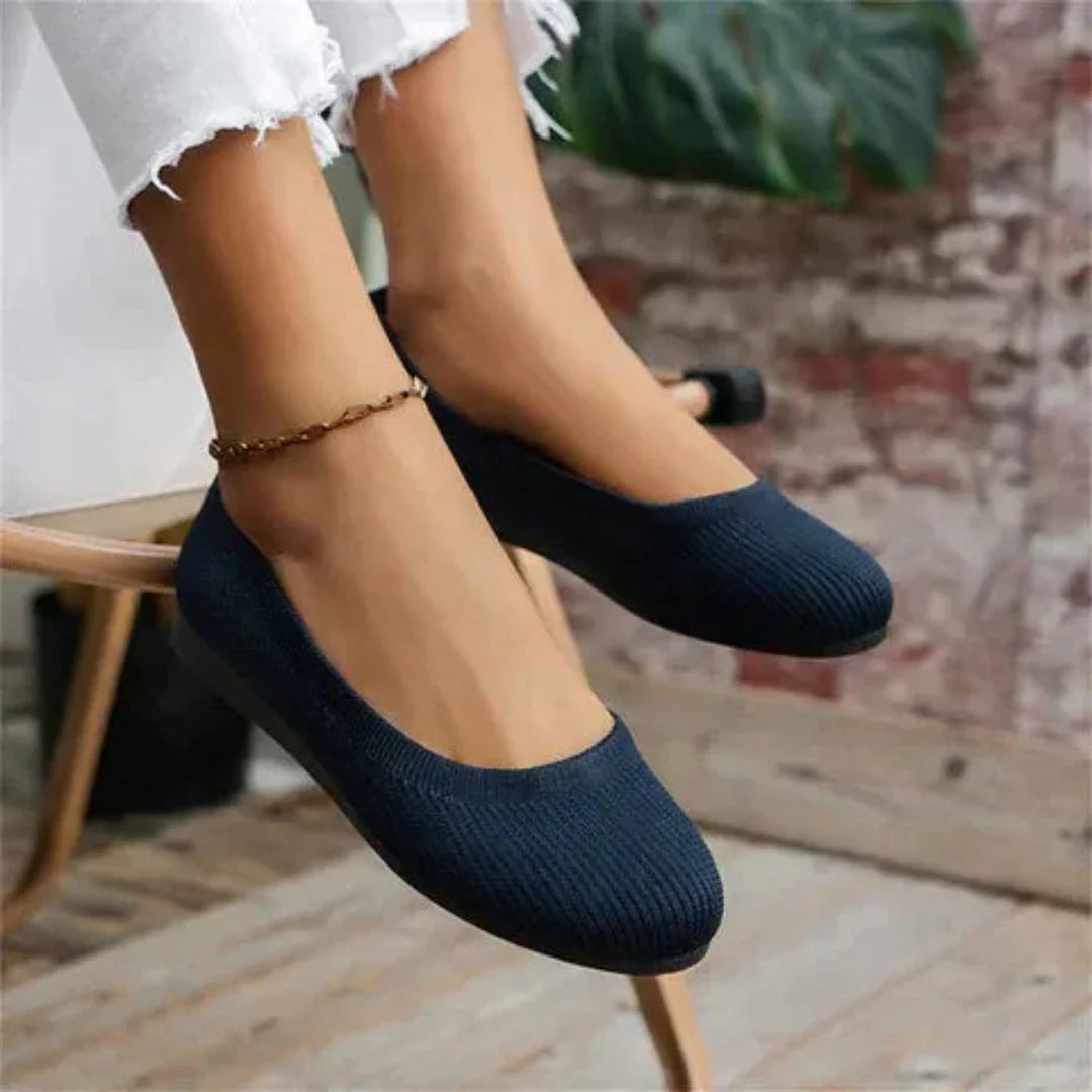 Lila orthopedic knit ballet flats slip-on with built-in arch support, breathable fabric, refined silhouette