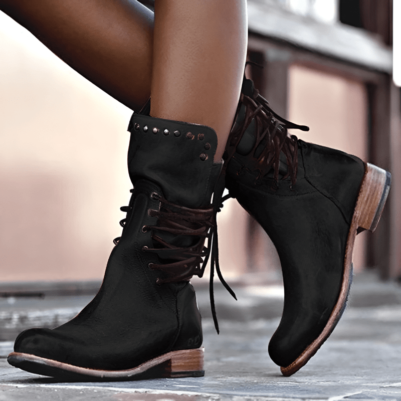Women's brown lace-up ankle boots with adjustable closure and durable premium upper construction