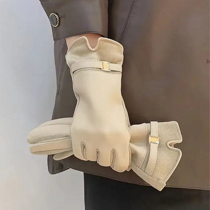 Wavlynn Lea black waterproof synthetic leather winter gloves with soft warm lining full-finger coverage