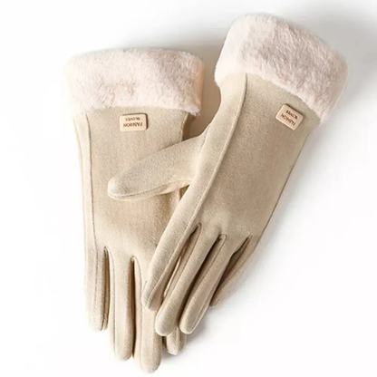 Ella plush-lined windproof winter gloves with touchscreen-compatible knit design and non-slip grip
