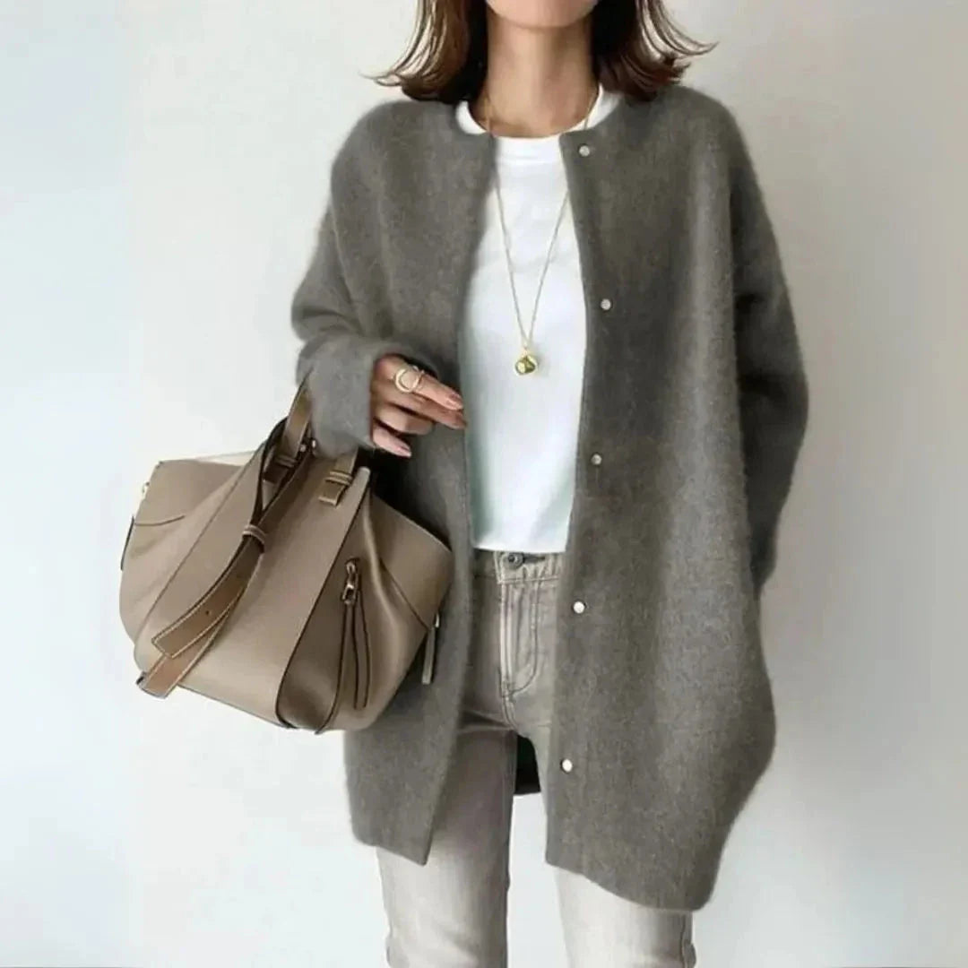 Liora oversized wool blend button-down cardigan, relaxed silhouette for casual and refined styling