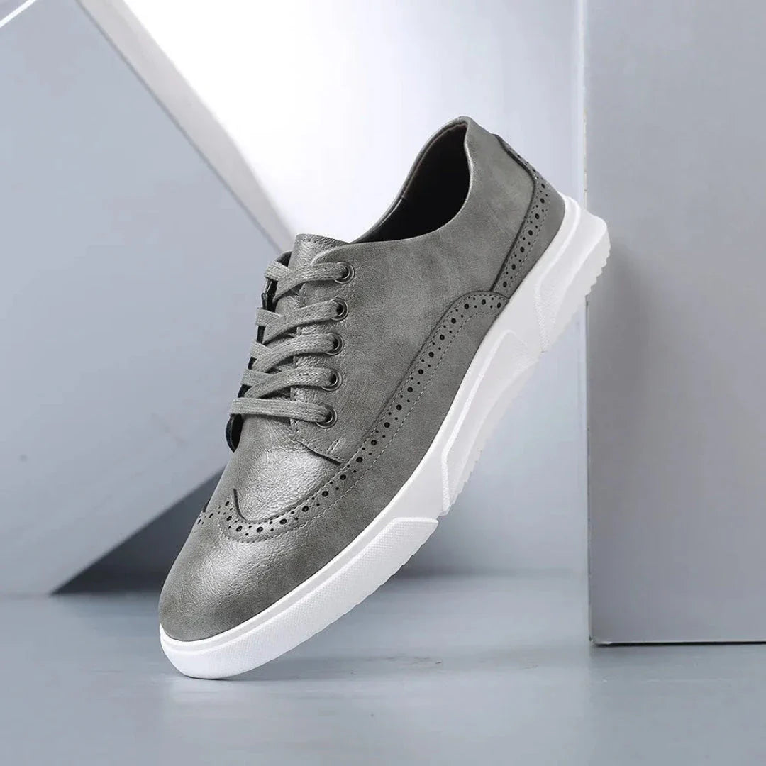 Men's brown faux leather wingtip brogue sneakers white sole casual dress shoes