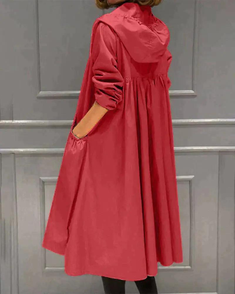 Women's long waterproof raincoat full-zip adjustable hood weatherproof stylish outerwear