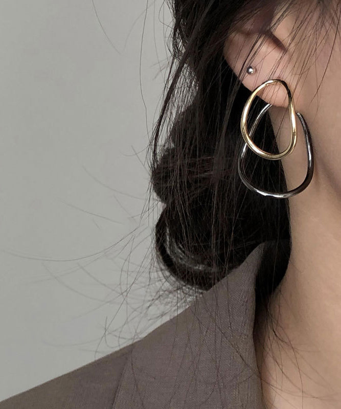 Boucles d'oreilles créoles géométriques en argent sterling colorblock en vrac, forme ellipse - Wavlynn