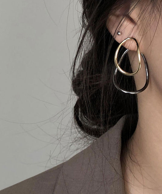 Boucles d'oreilles créoles géométriques en argent sterling colorblock en vrac, forme ellipse - Wavlynn