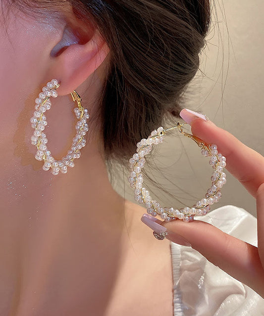 Boucles d'oreilles créoles en alliage de cuivre et or avec perles - Wavlynn