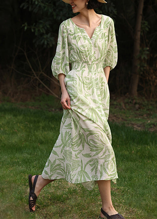 Wavlynn Loose Cotton Dress Green Botanical Maxi Offer