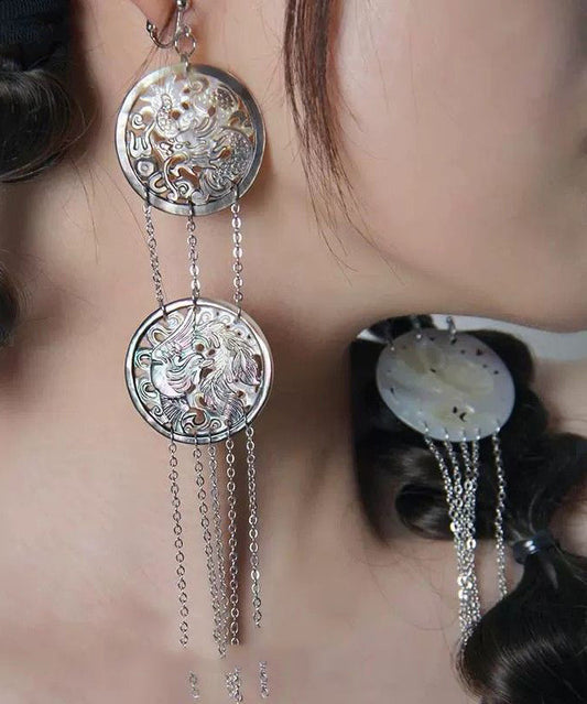 Boucles d'oreilles pendantes simples en soie et argent sterling - Wavlynn