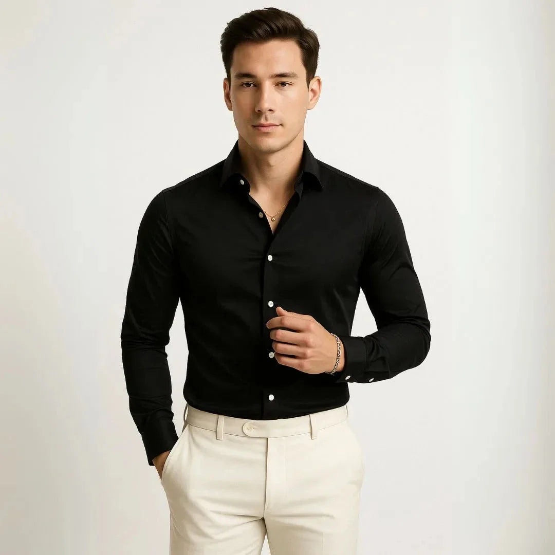 Lorenzo men's slim fit white long sleeve dress shirt with stretch fabric and modern formal button-down