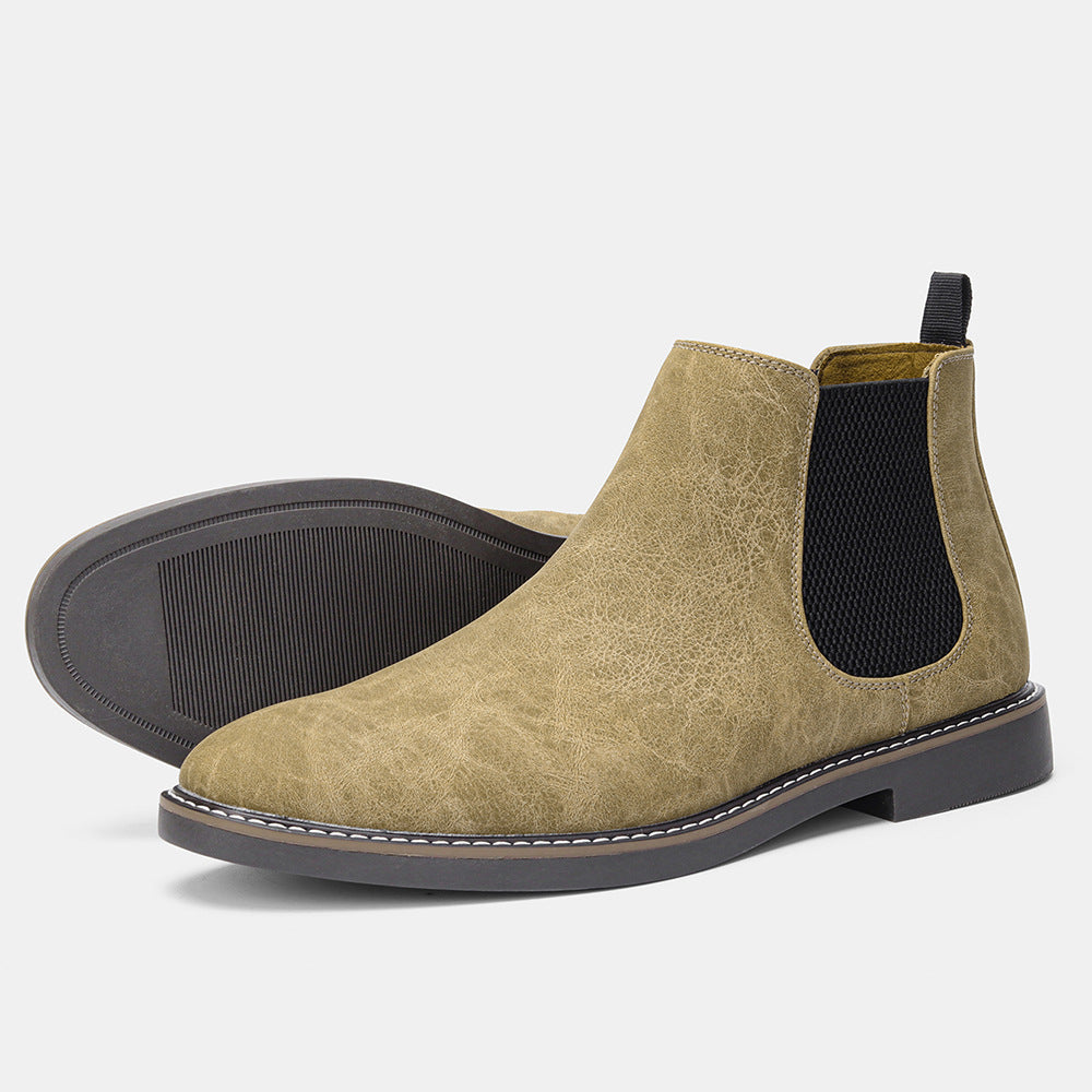 Lorenzo Chelsea Boots sleek black PU leather slip-on with elastic band and durable rubber sole