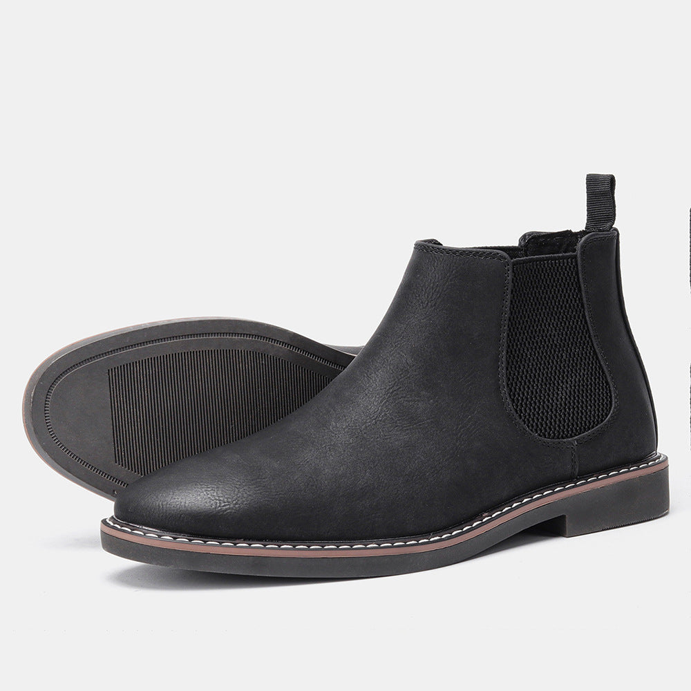 Lorenzo Chelsea Boots sleek black PU upper slip-on elastic band low-profile rubber sole