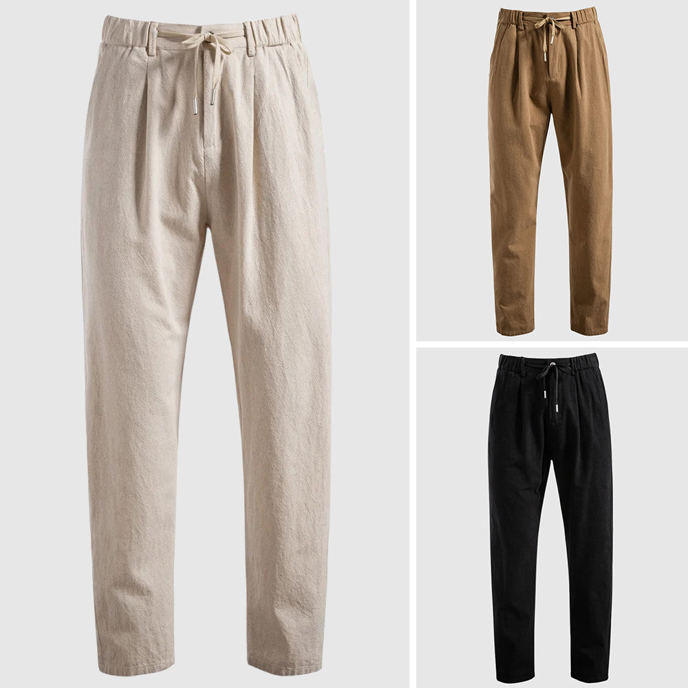 Lorenzo Vitali men's beige linen ankle pants relaxed coastal fit breathable blend